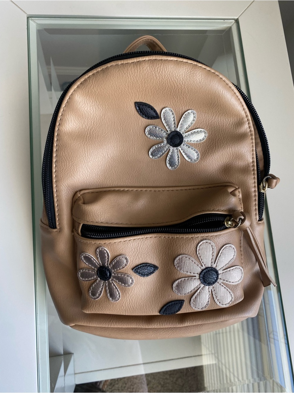 American Eagle Beige Floral Mini Backpack Purse for Women